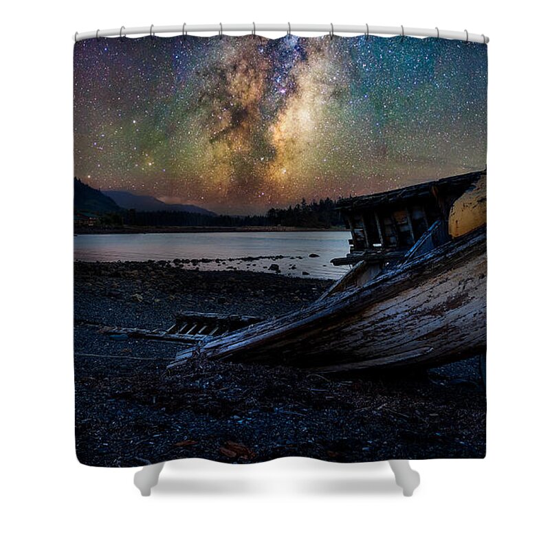 Craig Shower Curtain featuring the photograph A Milkyway Boat wreck by Bradley Morris