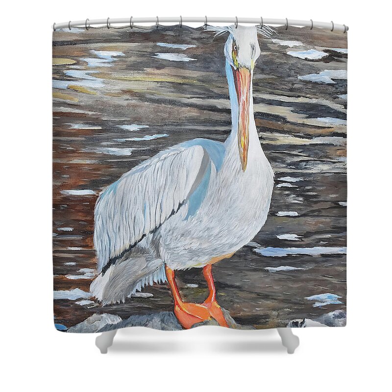 Pelican Shower Curtain featuring the painting A Pack Leader by Marilyn McNish