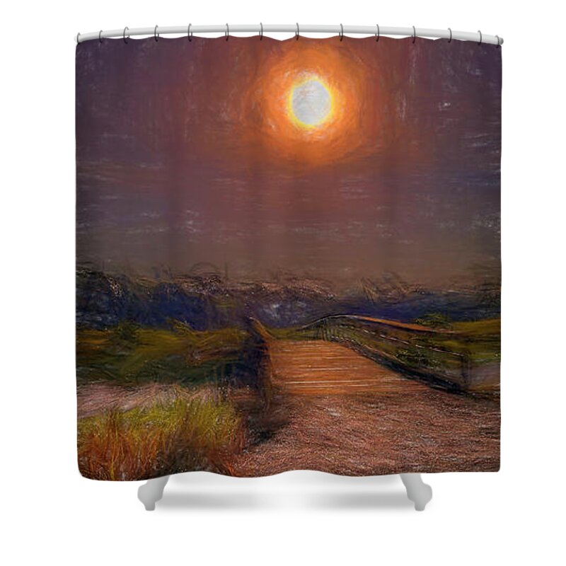 Robinson Preserve Shower Curtain featuring the digital art A Peaceful Path by Robert Stanhope
