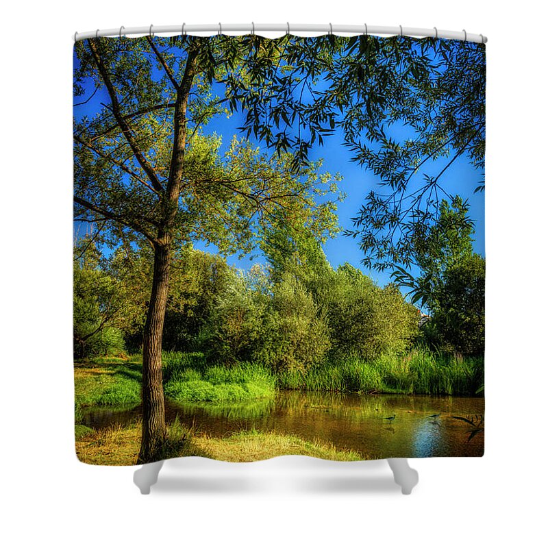By The River Shower Curtain featuring the photograph A peaceful spot 1 by Micah Offman