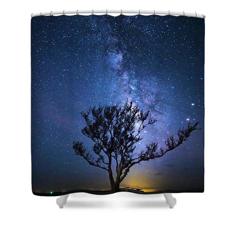 Milky Way Shower Curtain featuring the photograph A Picnic Under the Milky Way by Mark Andrew Thomas
