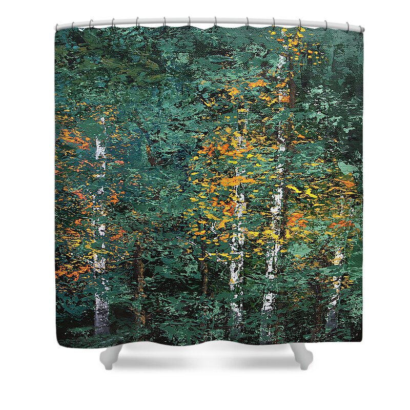 Landscape Shower Curtain featuring the painting A Quiet Place by Linda Bailey
