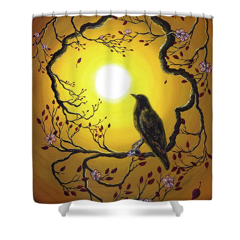 Painting Shower Curtain featuring the painting A Raven Remembers Spring by Laura Iverson