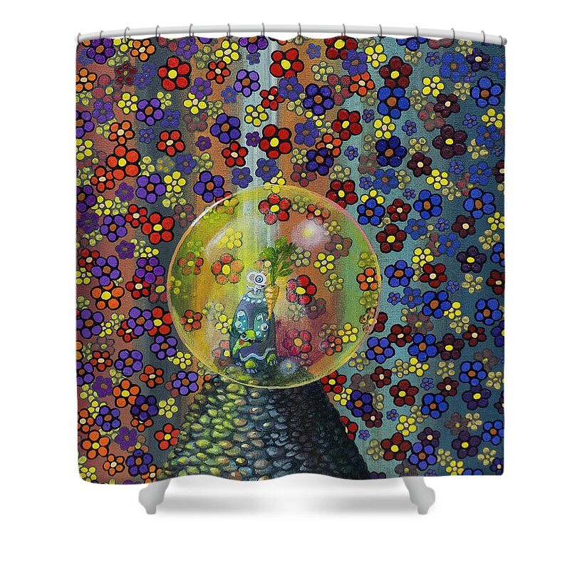 Pop Surrealism Shower Curtain featuring the painting A Reward for Your Climb by Mindy Huntress