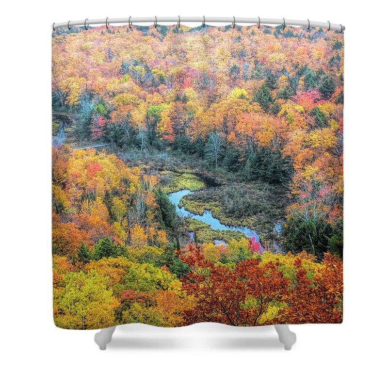 Michigan Shower Curtain featuring the photograph A River Runs Through Fall Colors by Cheryl Strahl