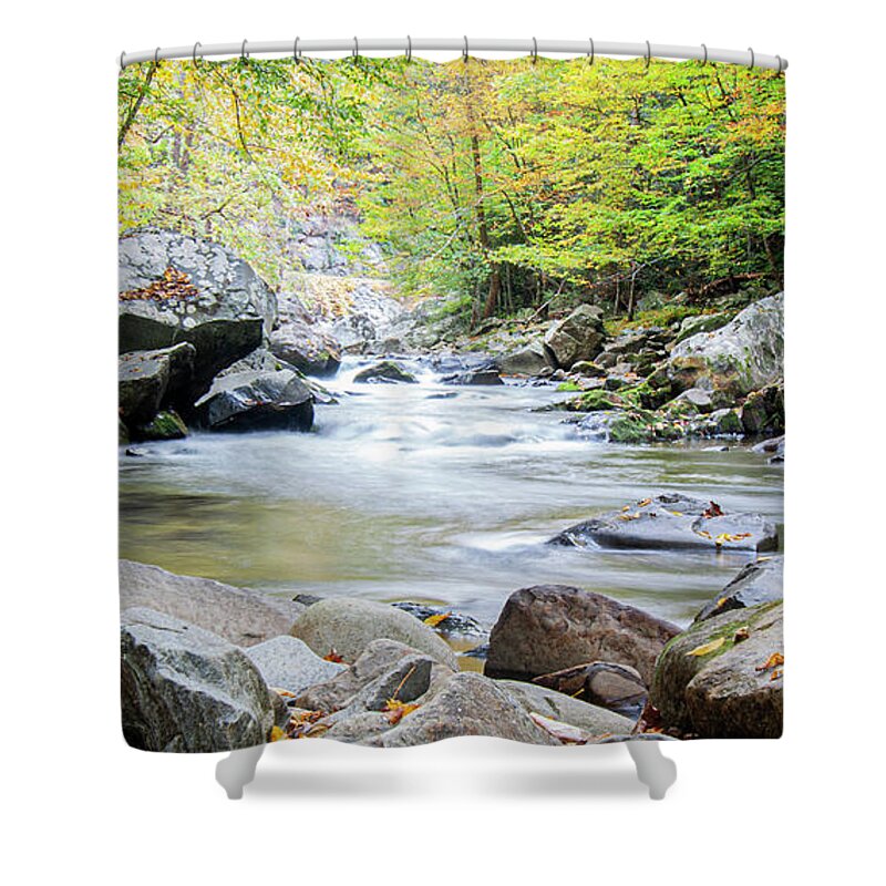 Mountain Stream Shower Curtain featuring the photograph A Rocky Mountain Stream in the Great Smokey Mountains by Bob Decker