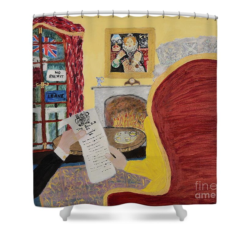 Queen Elizabeth Shower Curtain featuring the painting A Royal Dilemma by David Westwood