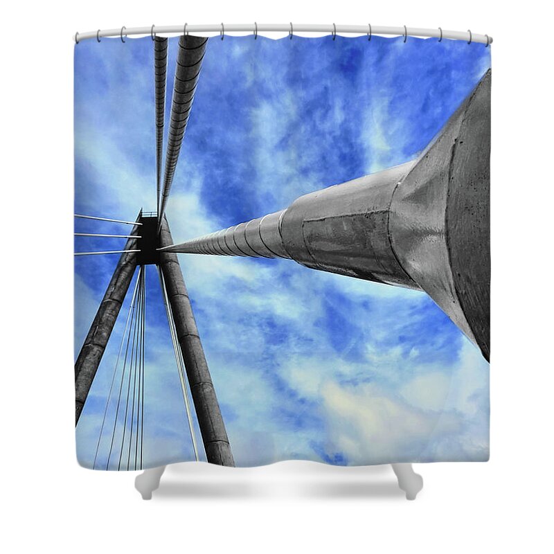 Digital Art Shower Curtain featuring the photograph A selective colour of The Marine Way Bridge Southport England. August 2010 by Pics By Tony