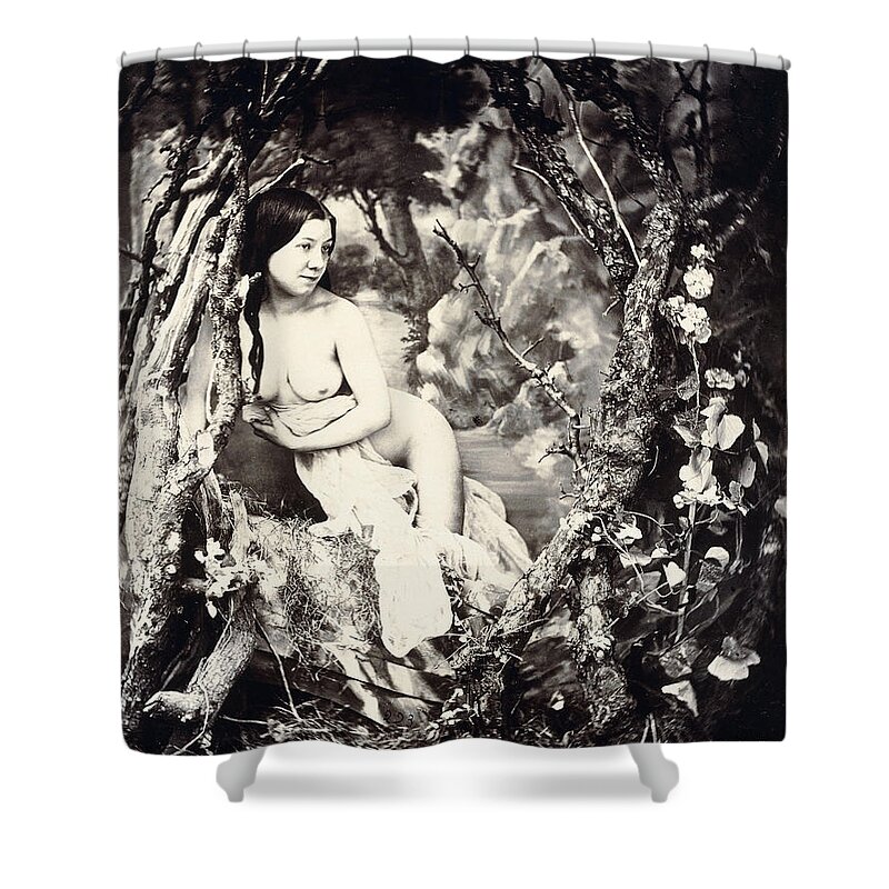 Portrait Shower Curtain featuring the photograph A Semi Nude Woman Amongst Trees by Auguste Belloc