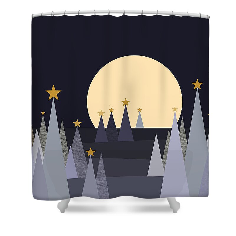 A Silent Winter Night Shower Curtain featuring the digital art A Silent Winter Night by Val Arie