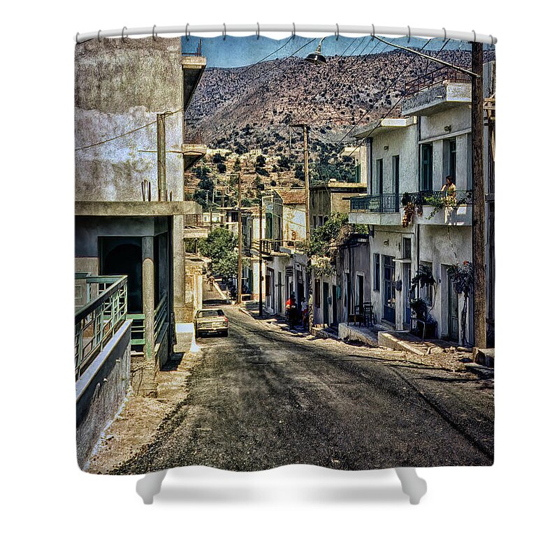 Crete Shower Curtain featuring the digital art A street on Crete by Frank Lee