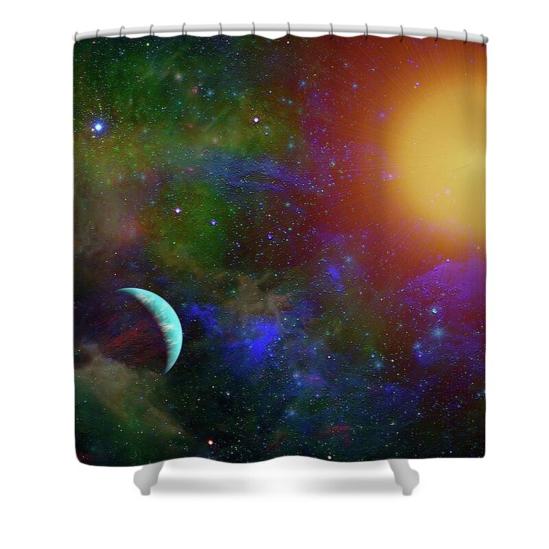  Shower Curtain featuring the digital art A Sun Going Red Giant by Don White Artdreamer