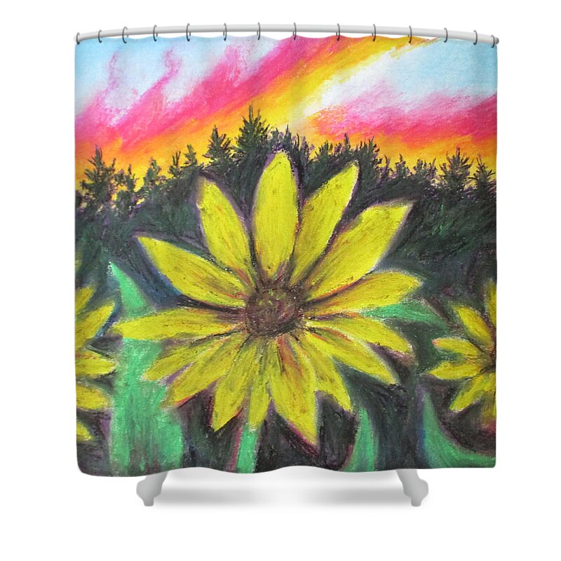 Sunflower Shower Curtain featuring the painting A Sunflower Tiding by Jen Shearer
