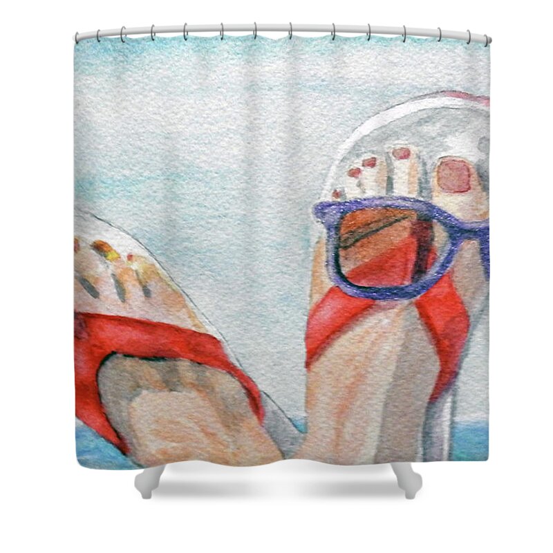 Sandals Shower Curtain featuring the painting A Token Foot by Barbara F Johnson