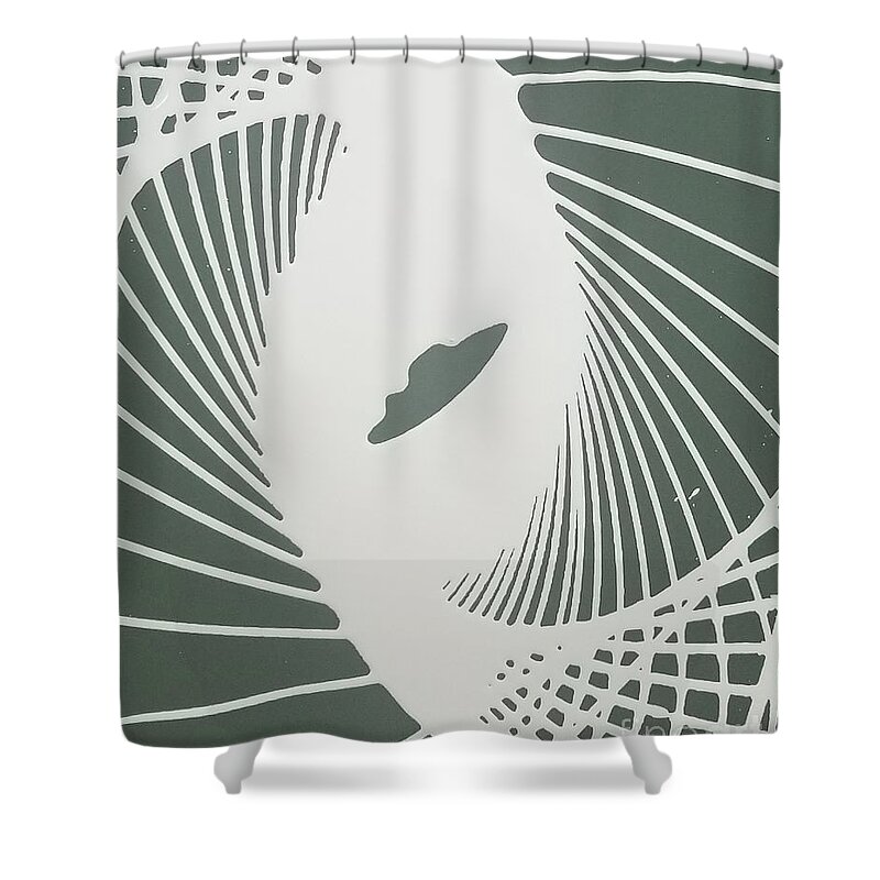 Ufo Shower Curtain featuring the painting A UFO Pendulum Painting by Stacy C Bottoms