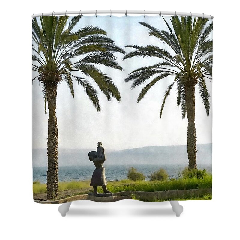 Kibbutz Ein Gev Shower Curtain featuring the photograph A version of the Israeli statue by William Kuta