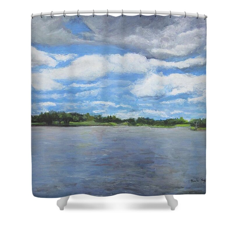 Painting Shower Curtain featuring the painting A View on the Maurice River by Paula Pagliughi