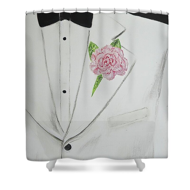 Carnations Shower Curtain featuring the painting A White Sport Coat and A Pink Carnation by Mary Deal