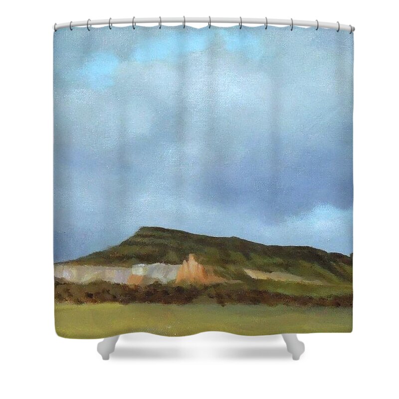 New Mexico Shower Curtain featuring the painting A Wintry Day in Abiquiu by Phyllis Andrews