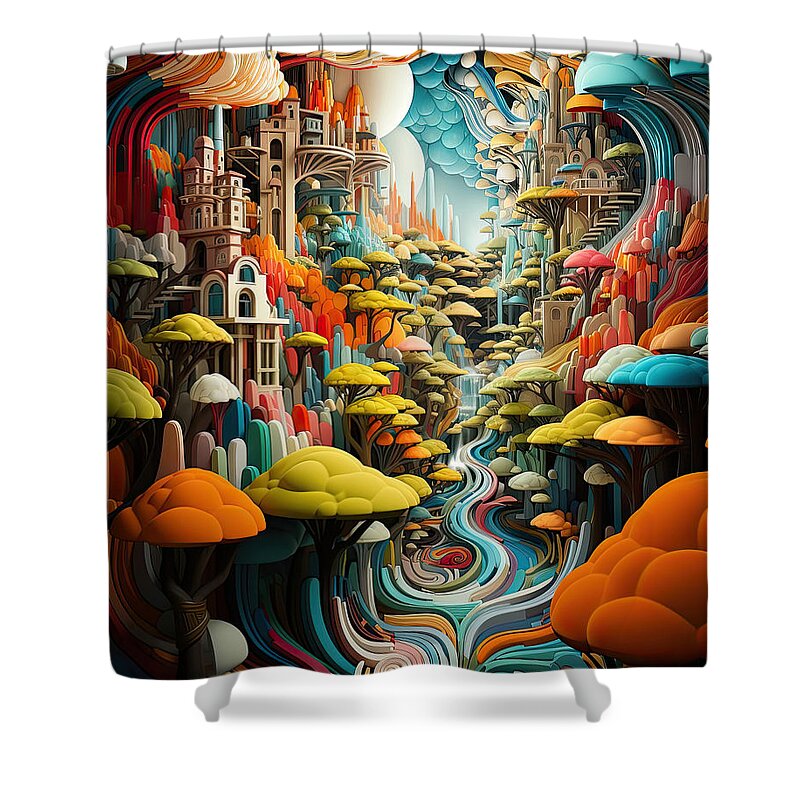 Golden Shower Curtain featuring the painting A World Like No Other by Tessa Evette