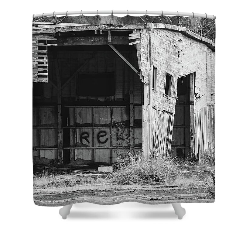 Abandoned Building Shower Curtain featuring the photograph Abandoned Building in Black and White by Catherine Avilez