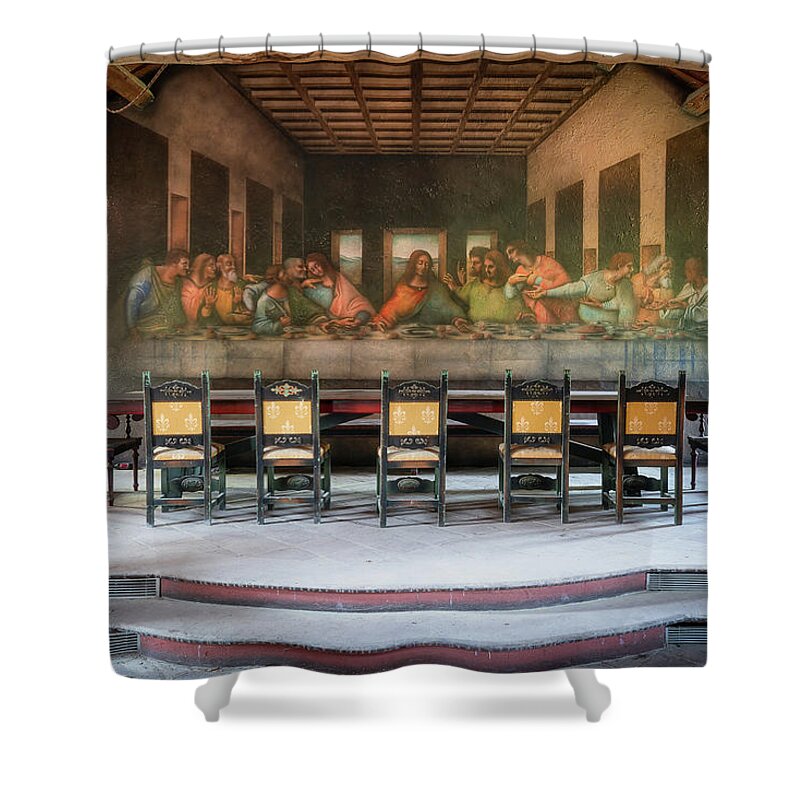 Abandoned Shower Curtain featuring the photograph Abandoned Painting of the Last Supper by Roman Robroek