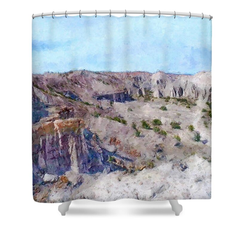 Landscape Shower Curtain featuring the digital art Abiquiu White Place by Aerial Santa Fe