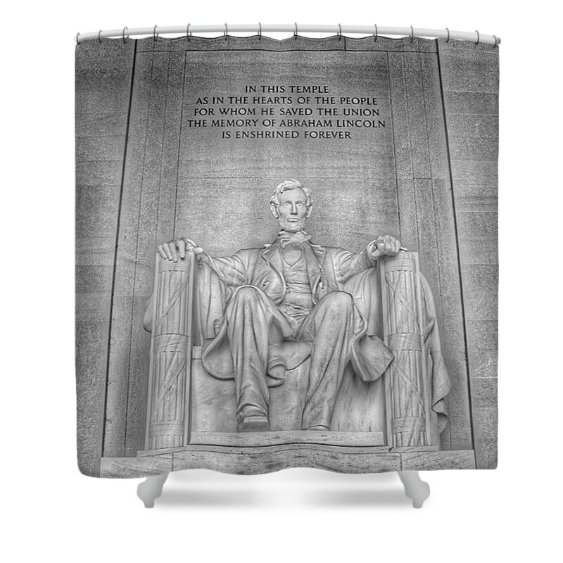 Abraham Lincoln Statue Shower Curtain featuring the photograph Abraham Lincoln Statue - The Lincoln Memorial Washington D.C. - Black and White Photography by Marianna Mills