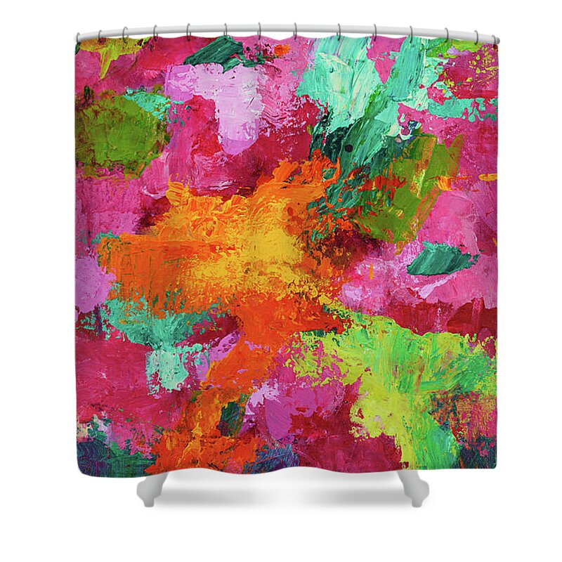 Colorful Modern Abstract Art Shower Curtain featuring the painting Abstract 103 by Maria Meester