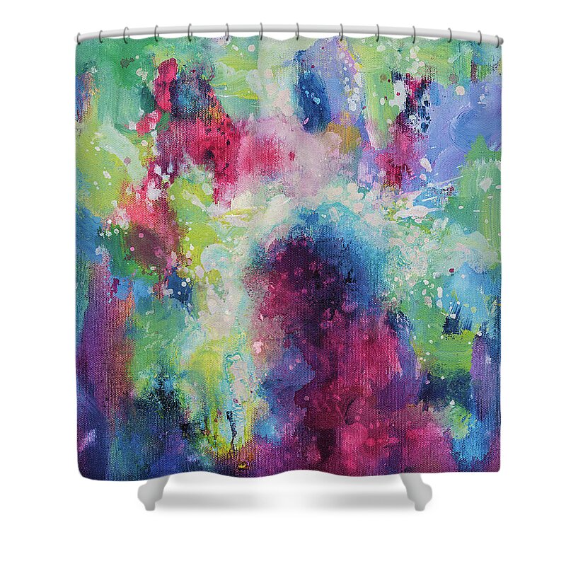 Abstract Art Shower Curtain featuring the painting Abstract 104 by Maria Meester