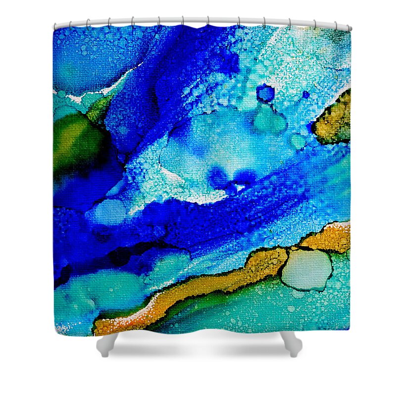 Abstract Shower Curtain featuring the painting Abstract 29 Blue by Lucie Dumas