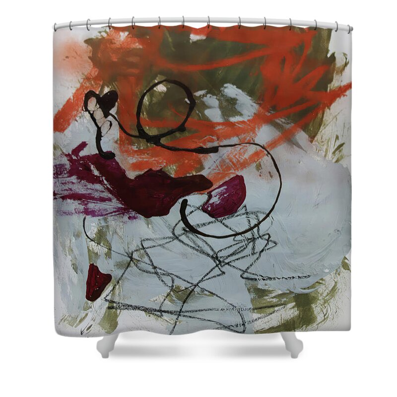 Abstract Art Shower Curtain featuring the mixed media Abstract 928cn by Cathy Anderson