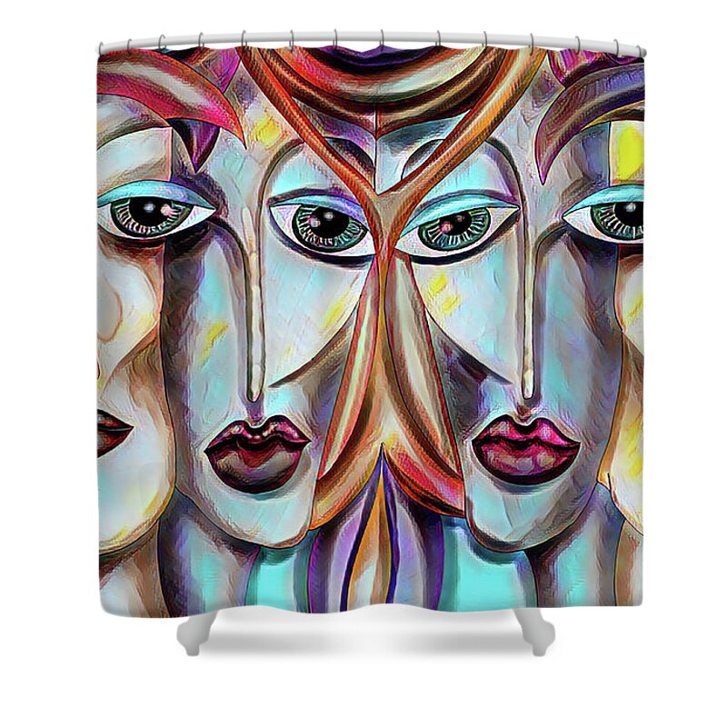 Women Shower Curtain featuring the painting Abstract Art - Four Women by Patricia Piotrak