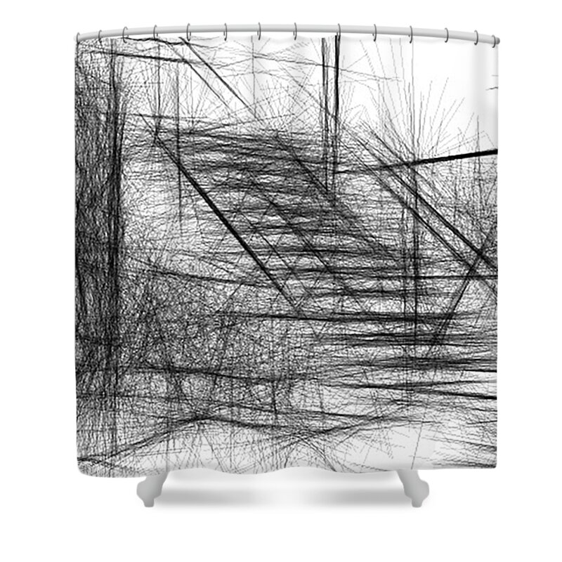 Brady Bunch Shower Curtain featuring the digital art Abstract Brady Bunch Iconic Stairs by James Barnes