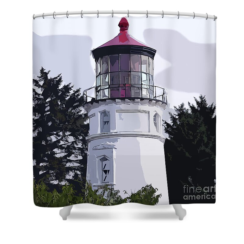Cape-meares Shower Curtain featuring the digital art Abstract Cape Meares Lighthouse by Kirt Tisdale