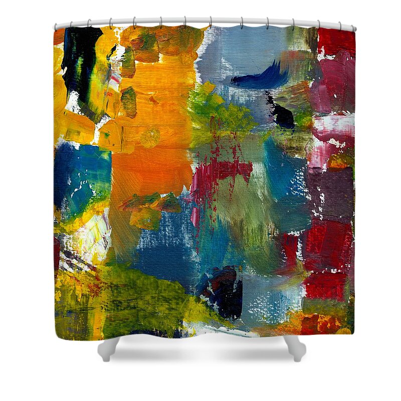 Abstract Collage Shower Curtain featuring the painting Abstract Color Relationships ll by Michelle Calkins