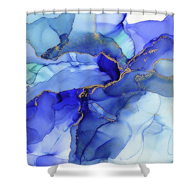 Blue Ink Shower Curtain featuring the painting Abstract Floral Iris by Olga Shvartsur