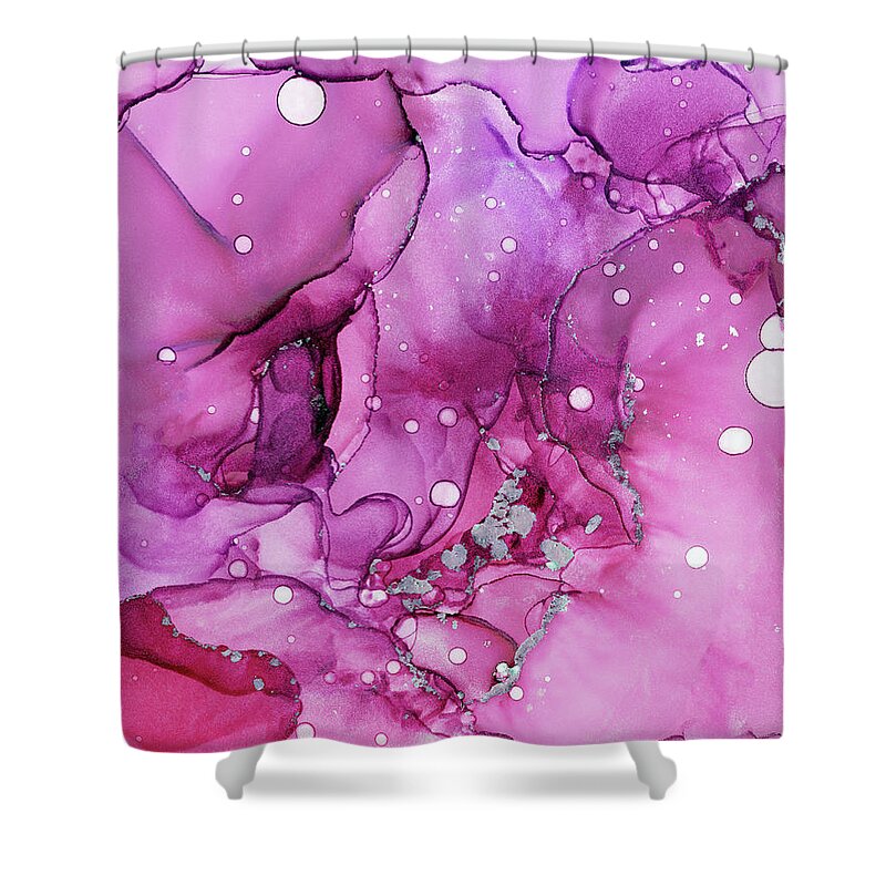Magenta Shower Curtain featuring the painting Abstract Floral Magenta Chrome Ink by Olga Shvartsur