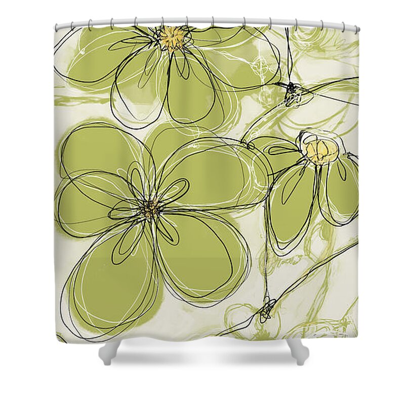 Green Abstract Flowers Shower Curtain featuring the digital art Abstract Flowers in Green by Patricia Awapara