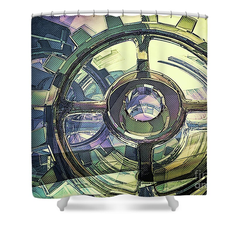 Reflection Shower Curtain featuring the digital art Abstract Gears by Phil Perkins