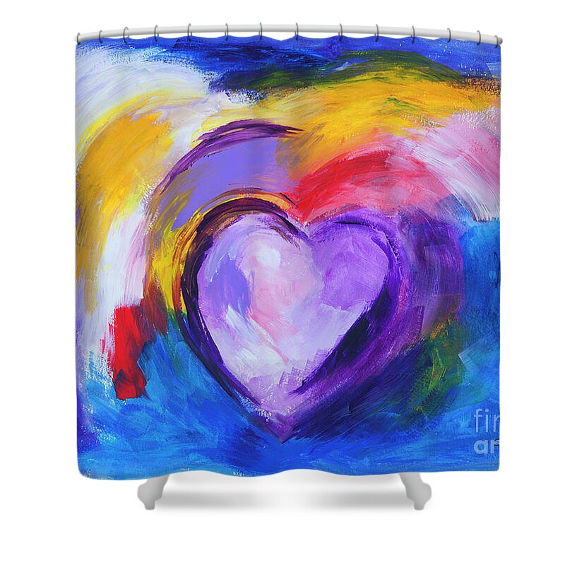 Heart Shower Curtain featuring the painting Abstract purple Heart painting by Stella Levi