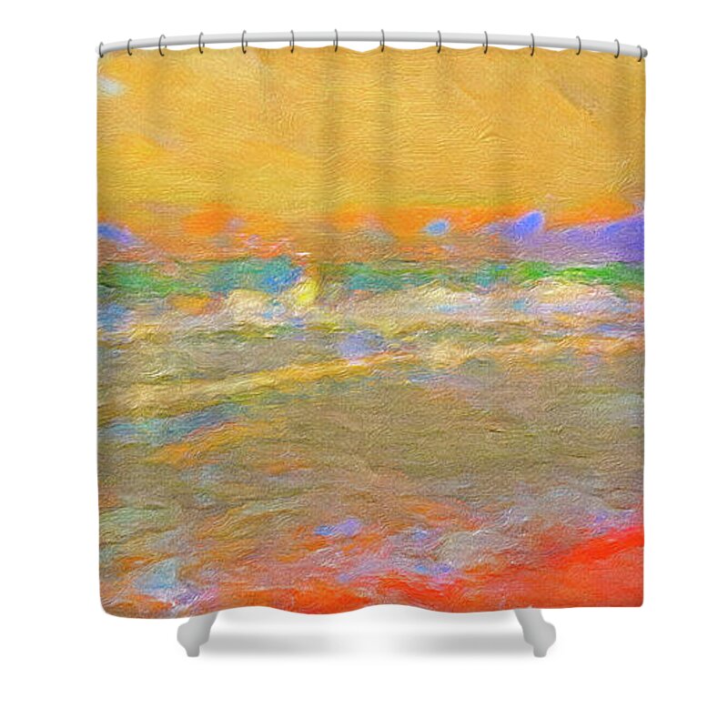 Ocean Abstract Sunset Shower Curtain featuring the digital art Sunset Impressions by Kevin Lane