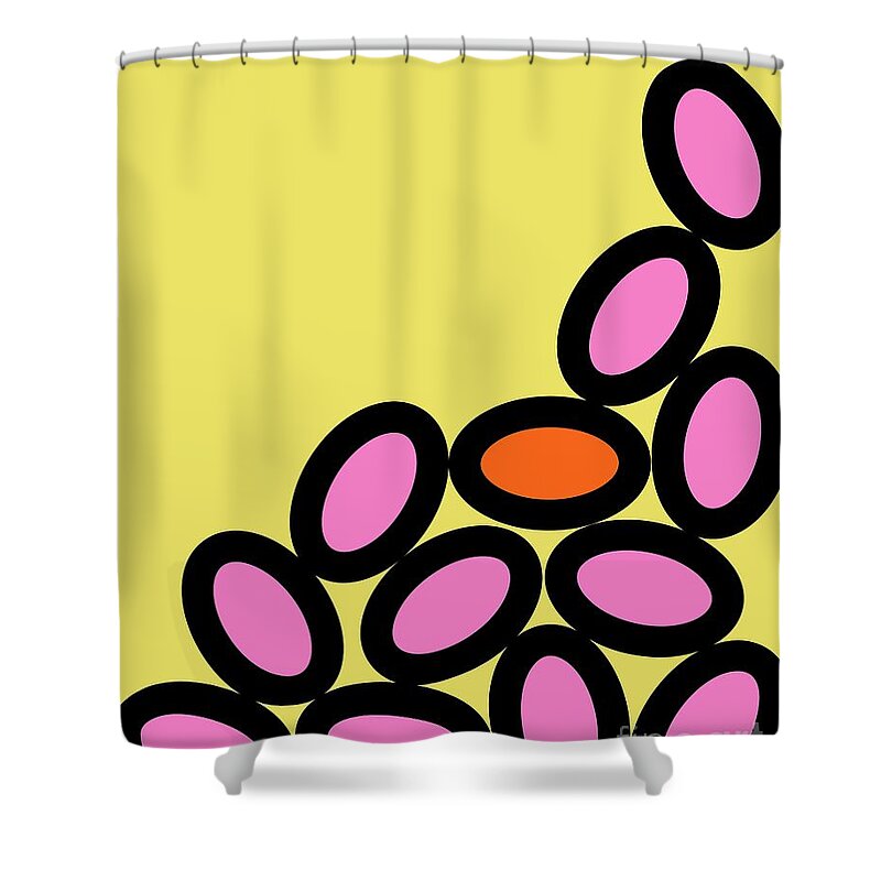 Abstract Shower Curtain featuring the digital art Abstract Ovals on Yellow by Donna Mibus