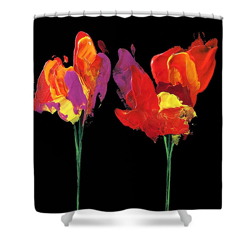 Flowers Shower Curtain featuring the painting Abstract Pals by Linda Bailey