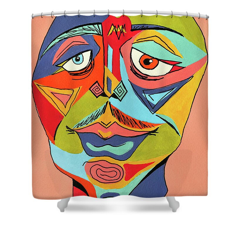 Portrait Shower Curtain featuring the mixed media Abstract Portrait 03 by Carlos Caetano