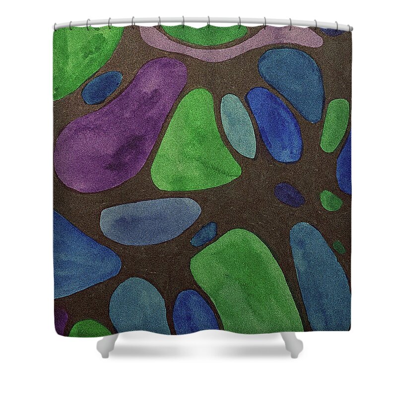 Abstract Stones Shower Curtain featuring the mixed media Abstract Stones by Lisa Neuman