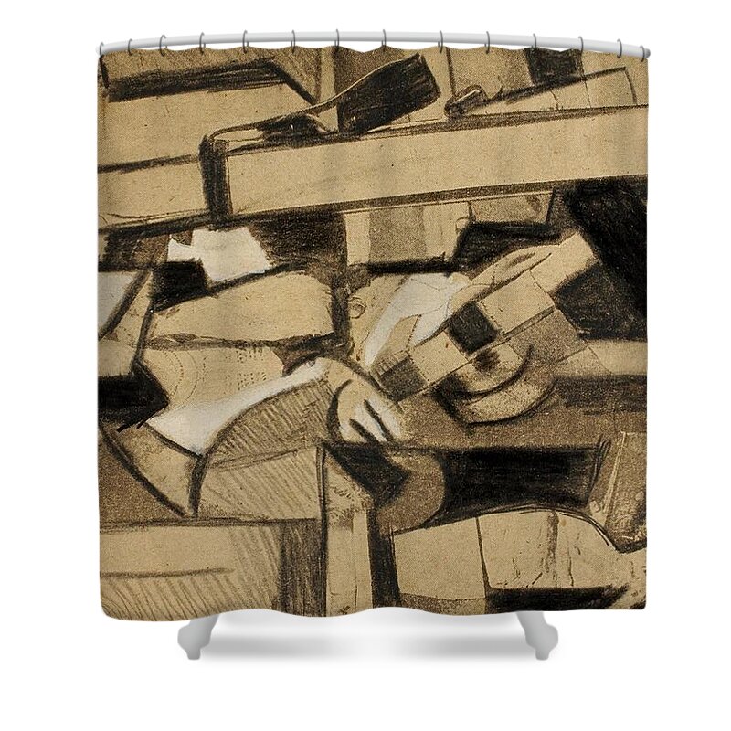 Modern Shower Curtain featuring the drawing AbstractWoman by Carl Newman American