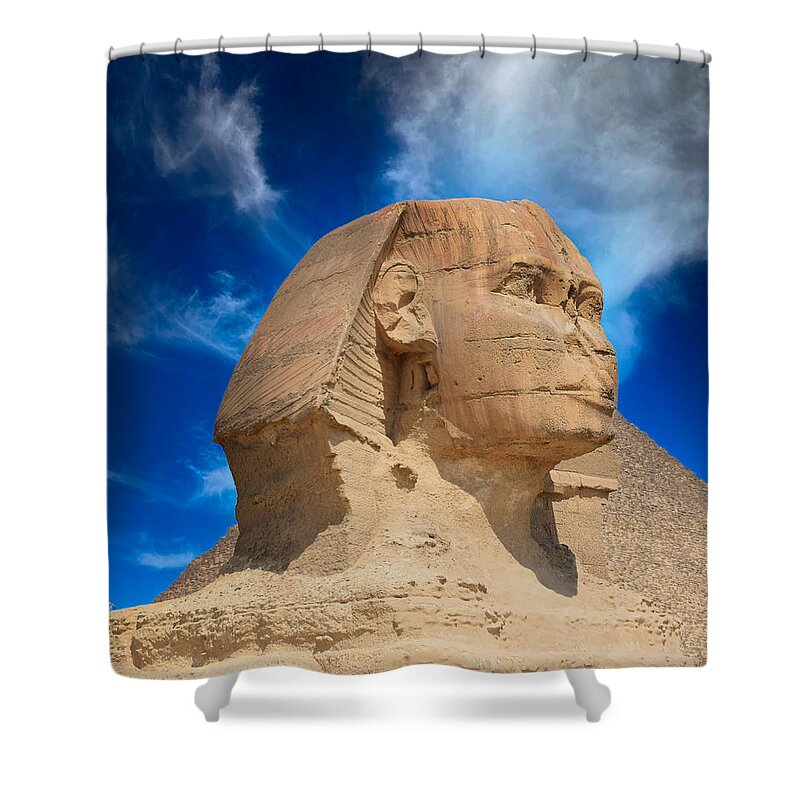 Egyptian Shower Curtain Great Sphinx Old Face Print for Bathroom 