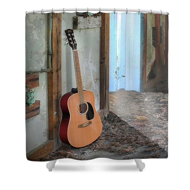 Acoustic Guitar Shower Curtain featuring the photograph Acoustic Life 5 - Work in Progress by Mike McGlothlen