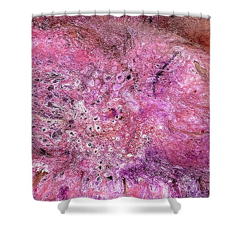 Colorful Shower Curtain featuring the painting Acrylic Pour III Symphony in pink by David Euler